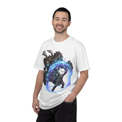 Shielded Hero T-Shirt — Cute Masked Defender with Steam Engine Barrier