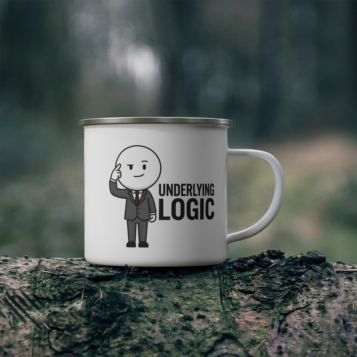 Enamel Mug – 'Underlying Logic' Cute Business Guy Camping Coffee Cup