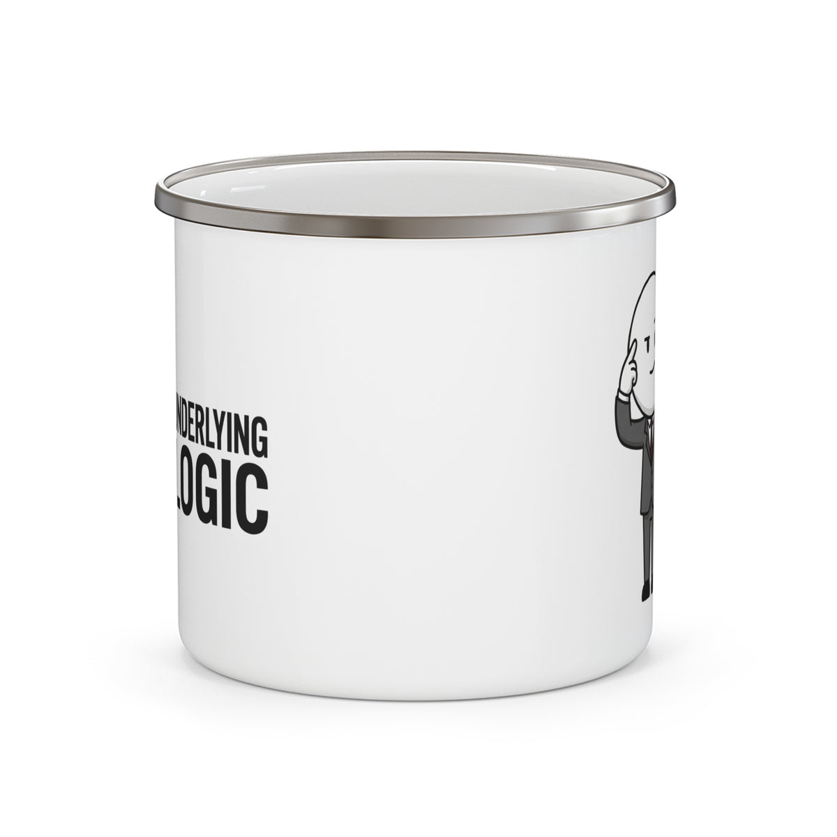 Enamel Mug – 'Underlying Logic' Cute Business Guy Camping Coffee Cup