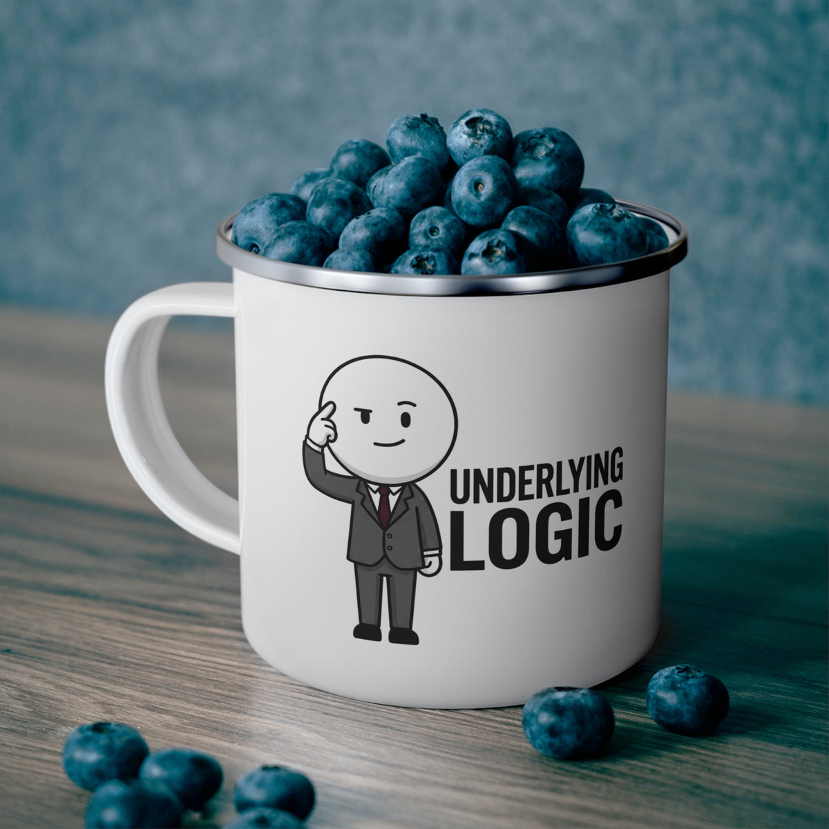 Enamel Mug – 'Underlying Logic' Cute Business Guy Camping Coffee Cup