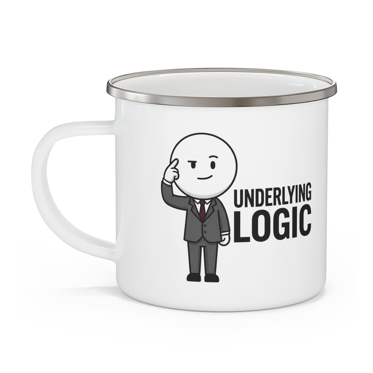 Enamel Mug – 'Underlying Logic' Cute Business Guy Camping Coffee Cup