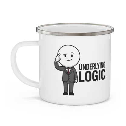 Enamel Mug – 'Underlying Logic' Cute Business Guy Camping Coffee Cup