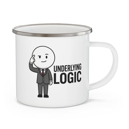 Enamel Mug – 'Underlying Logic' Cute Business Guy Camping Coffee Cup