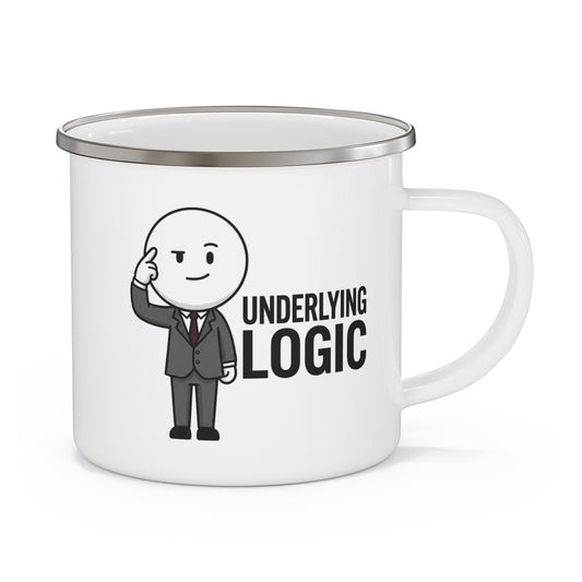 Enamel Mug – 'Underlying Logic' Cute Business Guy Camping Coffee Cup
