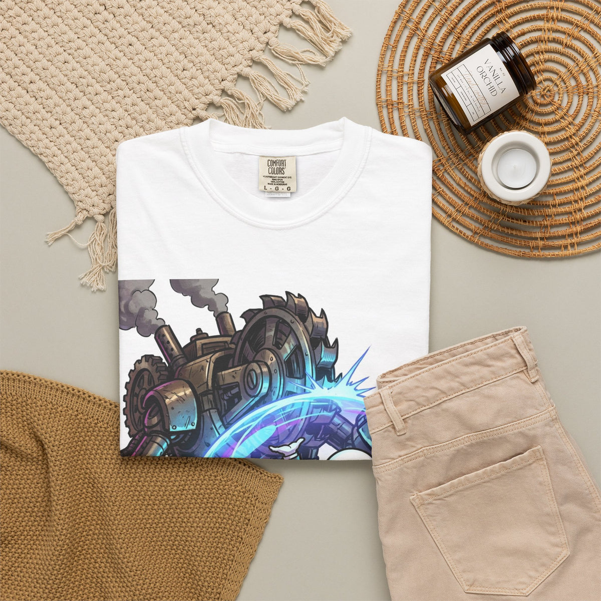 Shielded Hero T-Shirt — Cute Masked Defender with Steam Engine Barrier